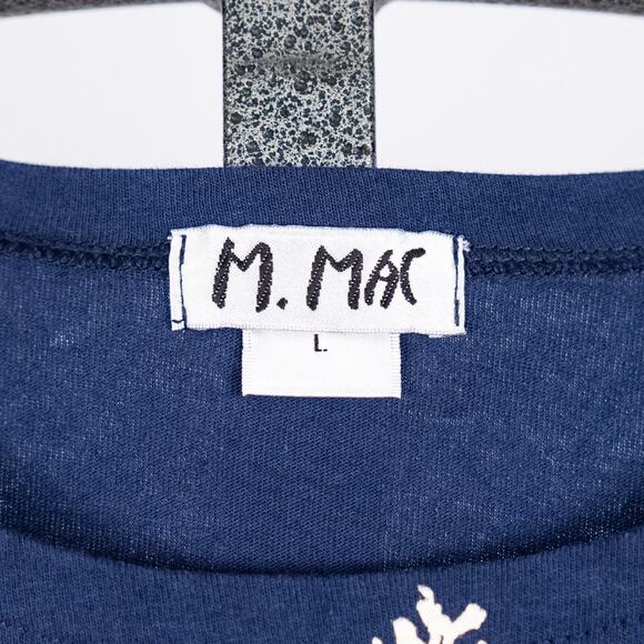 M MAC Botanical Print Shift Dress Blue LARGE Earthy Leaf Boho Casual Lagenlook - Picture 5 of 5